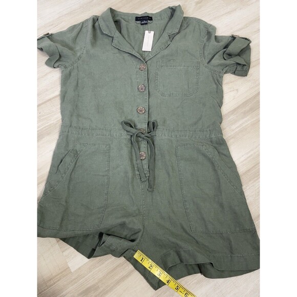 Anthropologie SANCTUARY Green SQUAD LEADER Linen Button Down Romper. Size: M - Picture 6 of 9